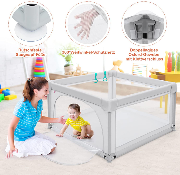 Baby-Laufstall Tragbarer Laufstall mit Sicherheitstoren 120 x 120 x 68 cm Grau