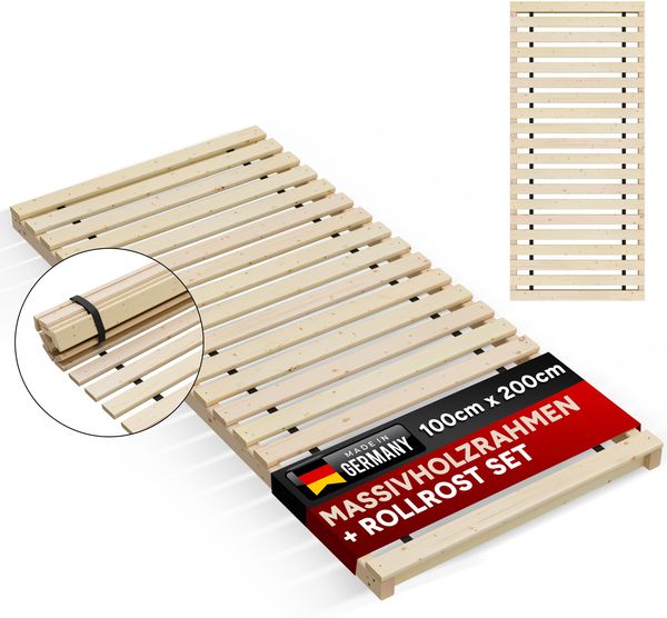 Lattenrost Rollrost inkl. Rahmen " Latten - Poldi " Breite 100 cm Länge 200 cm