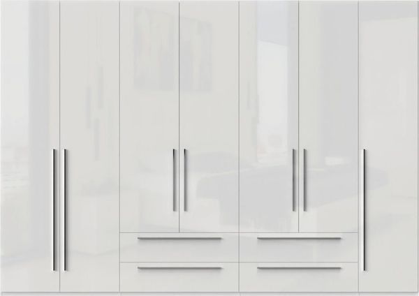 OTTO home Kleiderschrank Piano, UV lackiert, hochglänzend in beige oder weiß, FSC-zertifiziert (mit 4 Schubladen) 272 oder 317cm breit, Höhe 224cm, mit Soft-Close Funktion