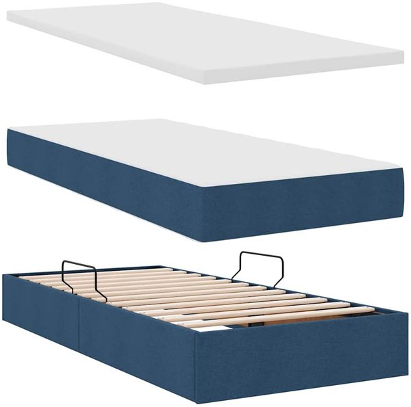 vidaXL Bett mit LED-Lichtleisten mit Kopfteil Blau 200 x 200 cm Stoff 3372844 Bild 9
