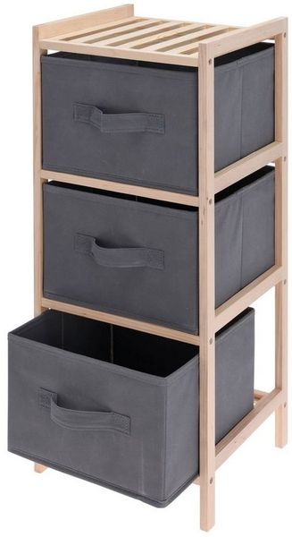 Spetebo Standregal Holz Standregal mit 3 Schubladen - 65 x 27 cm, Holzregal mit 3 Vlies Kisten