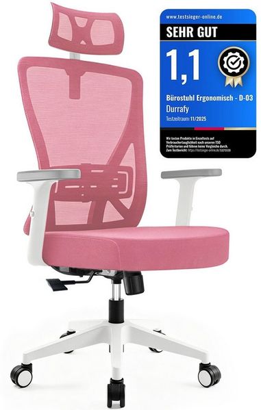 Durrafy Bürostuhl 200kg Ergonomischer Bürostuhl-Verstellbare Lordosenstütze (200 kg extra hohe Belastbarkeit) Verstellbare Lendenwirbelstutze + Kopfstutze + hohenverstelbare Armlehnen),bis zu 130° neigbar, atmungsaktives Netzgewebe, Drehstuhl