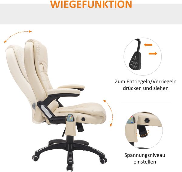 Chefsessel H 121 x T 62 x B 68 cm, drehbar, ergonomisch, Kunstleder Beige Bild 6