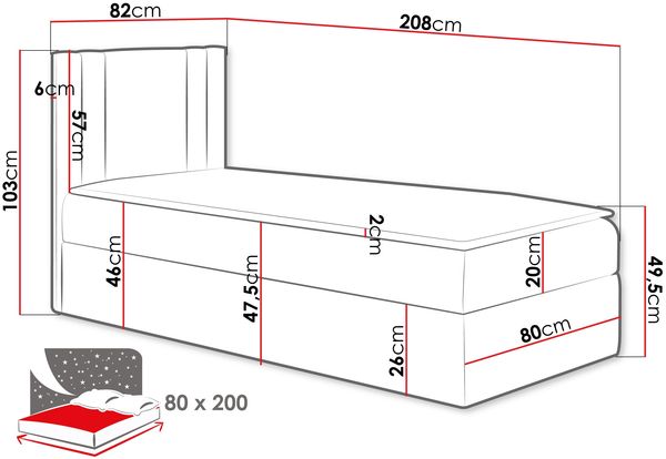 Boxspringbett 'Harlon Mini' links, blau, 80x200 cm Bild 4