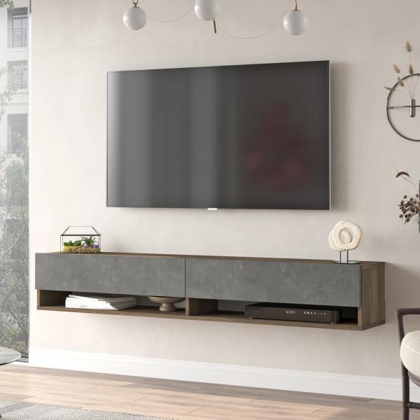 Fernsehtisch Laitila 180x31,5x29,5cm Eiche dunkel/Betonoptik [en. casa]