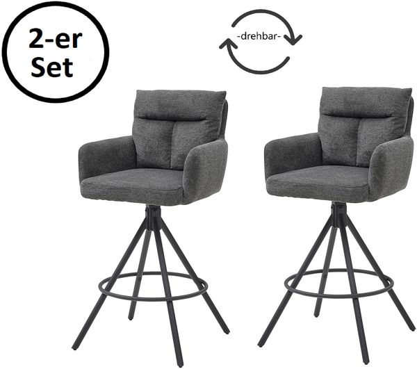 Barhocker >Solveig< (2er-Set) in grau/schwarz - 54x103,5x60 (BxHxT)