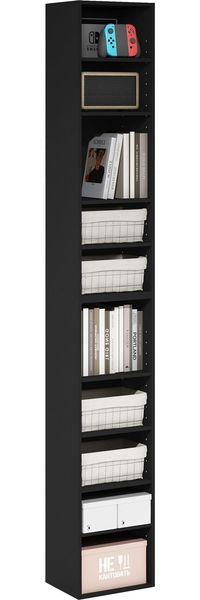 Furinno Pasir 10-stöckiges Offenes Regal Bücherregal, Schwarzes Holz