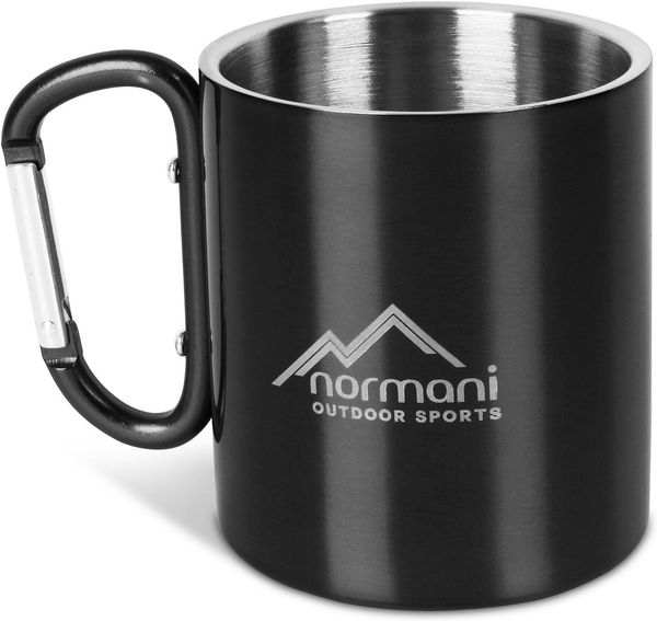 normani Becher Edelstahl Tasse 330 ml mit Karabinerhaken, Edelstahl, Doppelwandige Outdoortasse Campingtasse Edelstahlbecher Thermobecher