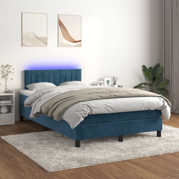 vidaXL Polsterbett mit Matratze & LED Dunkelblau 120x200 cm Samt