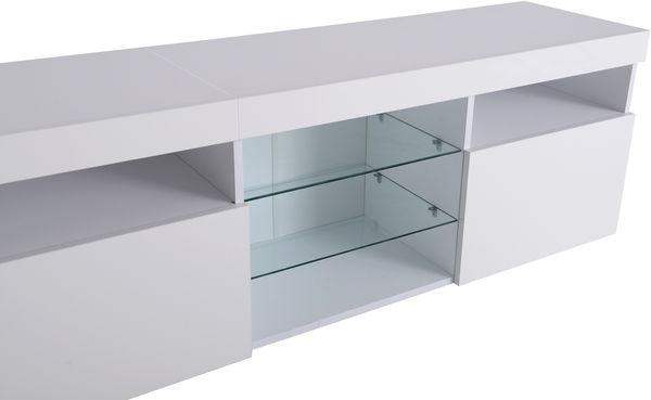TV-Schrank 180 cm mit LED-Beleuchtung, Lowboard Sideboard Medienmöbel in Weiß Hochglanz mit Glaslaminat Bild 10