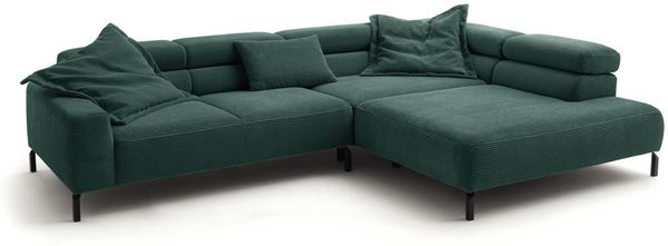 KAWOLA Sofa DELIA Ecksofa Cord smaragd Recamiere rechts 74 x 219 x 276 cm Bild 3