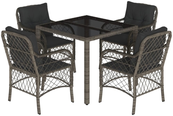 vidaXL 5-tlg. Garten-Essgruppe mit Kissen Grau Poly Rattan 3212031