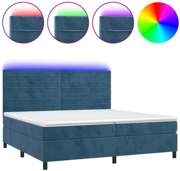 Boxspringbett mit Matratze & LED Samt Dunkelblau 200x200 cm, Härtegrad: H2 [3136207]