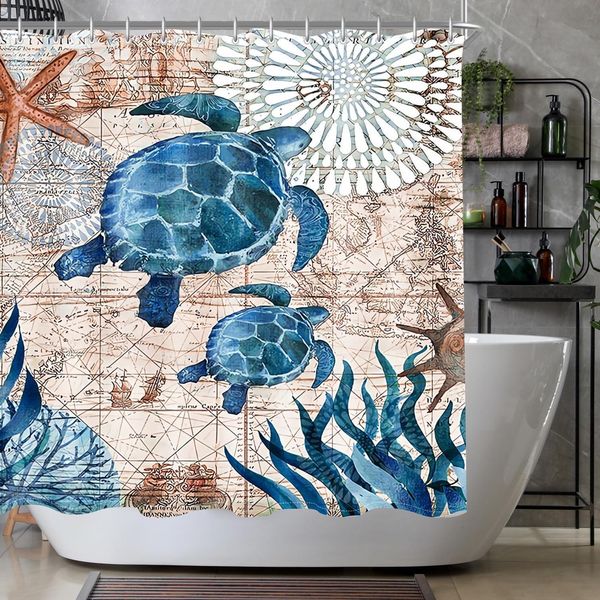 Duschvorhang Meeresschildkröte 240x180cm Wasserabweisend Polyester Badevorhang