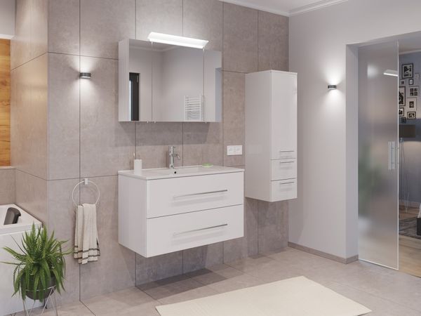 Badmöbel Set Firenze 90 3tlg. Spiegelschrank & Seitenschrank weiß hochglanz : Weiss hochglanz