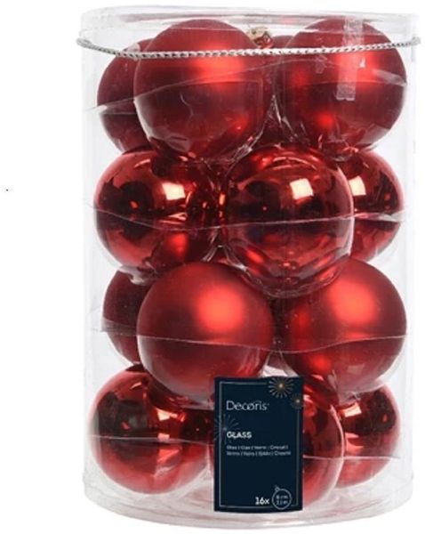 Kaemingk Weihnachtsbaumkugel Weihnachtsbaumkugeln Glas Ø 8 cm 16 Stückrot emaille/matt mix