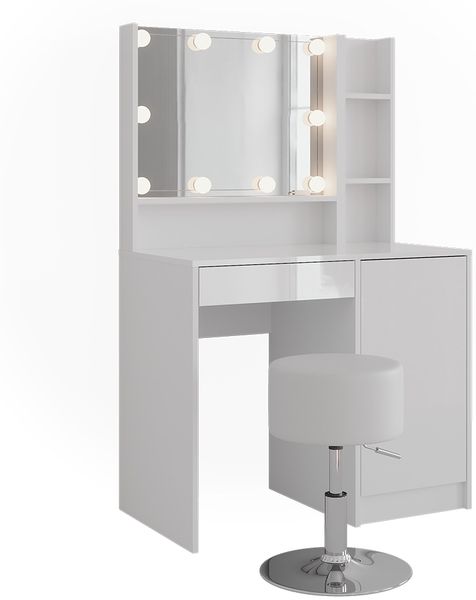Schminktisch Sherry Weiß/Weiß Hochglanz 89.8 cm 5 Teile Vicco