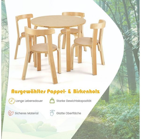 COSTWAY Kindersitzgruppe, (5-tlg), Kinderschreibtisch mit 4 Stühlen, aus Holz