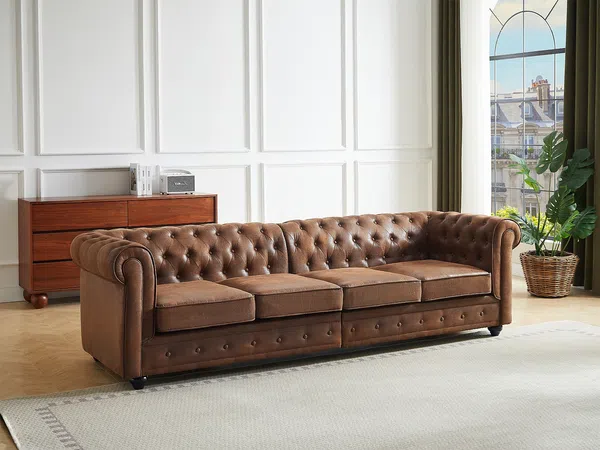 Vente-unique - CHESTERFIELD Sofa StoffStoff Braun - B 87 cm x H 72 cm x L 256 cm