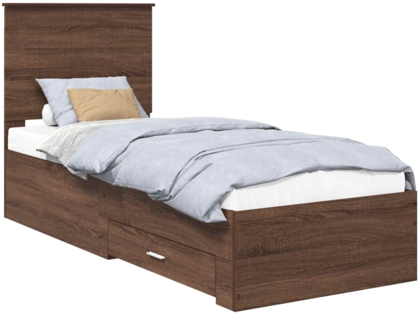 vidaXL Bettrahmen Braune Eiche und Silber 70 x 190 cm Holzwerkstoff 3411374