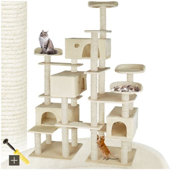 tectake Kratzbaum Katzenbaum Entissar 214 cm Diverse Farben, Vielseitig mit robusten Sisalstangen und Plüschoberfläche