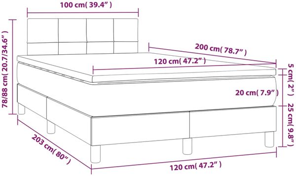 vidaXL Boxspringbett mit Matratze & LED Schwarz 120x200 cm Samt, Härtegrad: H2 [3134395] Bild 8