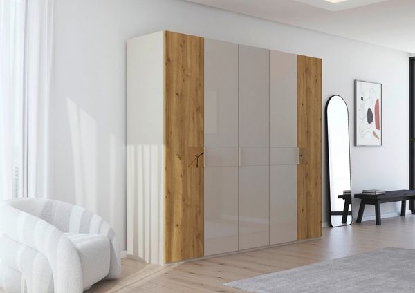 rauch Kleiderschrank Drehtürenschrank Schrank Garderobe Wäscheschrank KONA (Breiten 251/301 cm, Höhe 223 cm, Tiefe 61 cm) Glasauflage, Massivholz-Absetzung, SOFT-CLOSE-FUNKTION MADE IN GERMANY