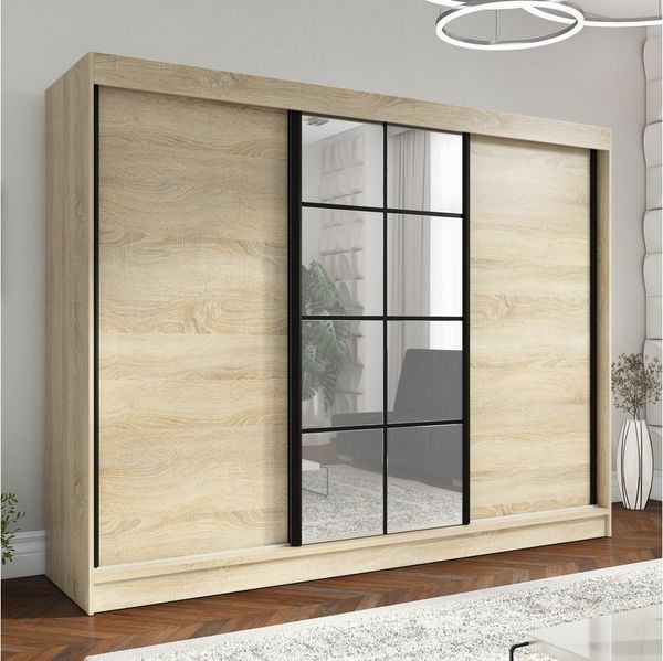 A&J MöbelLand GmbH Schiebetürenschrank ORAV 3-türiger Kleiderschrank mit Spiegel, 4 Schubladen (TOP ANGEBOT! Geräumiger Schrank mit einer Breite von 200 cm und Spiegel, ideal zur Aufbewahrung von Kleidung und Accessoires. 4 Schubladen gratis und viel S...