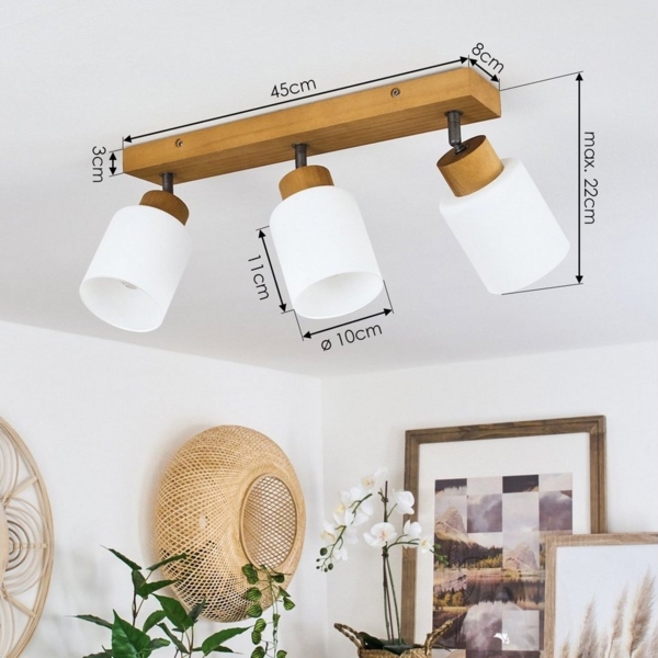 hofstein Deckenleuchte »Montemassi« Deckenlampe aus Holz/Metall/Glas in Natur/Altsilber/Weiß, ohne Leuchtmittel, Leuchte im skandinavischen Design mit verstellbaren Schirmen, 3xE14 Bild 3