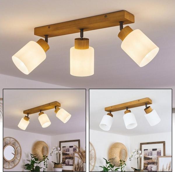 hofstein Deckenleuchte »Montemassi« Deckenlampe aus Holz/Metall/Glas in Natur/Altsilber/Weiß, ohne Leuchtmittel, Leuchte im skandinavischen Design mit verstellbaren Schirmen, 3xE14 Bild 1