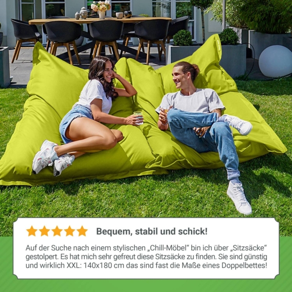 Green Bean® Outdoor Sitzsack, waschbar & wetterfest, Polyester-PVC-Stoff, Hellgrün, 120x160 cm, 270 Liter Bild 4