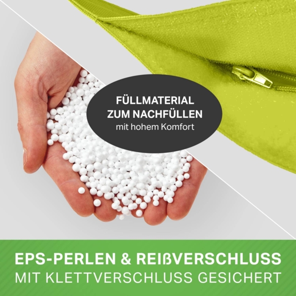 Green Bean® Outdoor Sitzsack, waschbar & wetterfest, Polyester-PVC-Stoff, Hellgrün, 120x160 cm, 270 Liter Bild 7