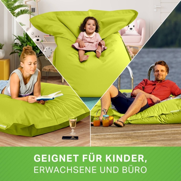 Green Bean® Outdoor Sitzsack, waschbar & wetterfest, Polyester-PVC-Stoff, Hellgrün, 120x160 cm, 270 Liter Bild 3