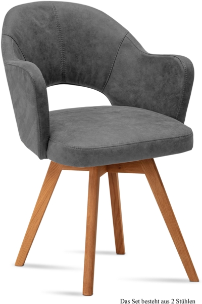 Armlehnstuhl (2er-Set) Dolly 59 x 87 x 61 Eiche geölt/Grau