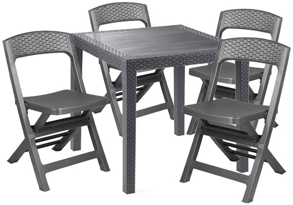 Dmora - Outdoor Lounge Set Falconara, Outdoor oder Indoor Lounge Set, Quadratischer Tisch mit 2 Klappstühlen, Made in Italy, Anthrazit