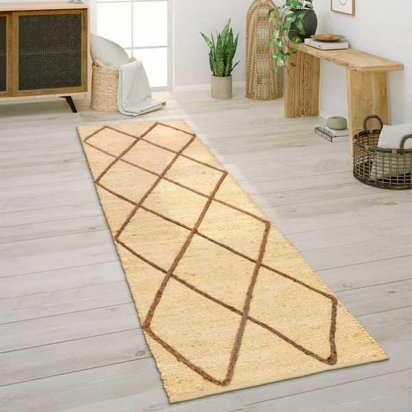 Paco Home Teppich Skive 685, rechteckig, Höhe: 13 mm, handgeflochten, Rauten Muster, Naturfaser, auch als Läufer