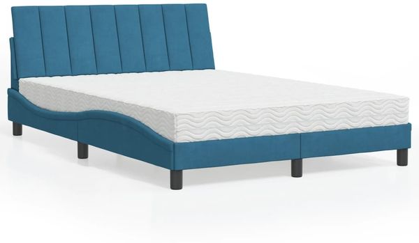 vidaXL Bett mit Matratze "Hanko" Blau 140x200 cm Samt 3208602