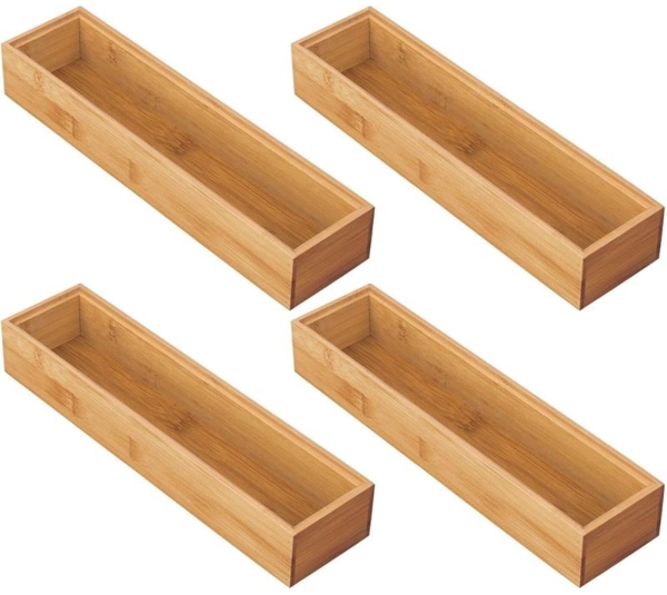 mDesign Küchenschublade Organizer Schubladenbox Bambus stapelbar 4er Set