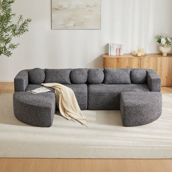 Modulares Schlafsofa, Chenille mit Schlaffunktion, 292x165x68 cm, Schwarz, ohne Montage