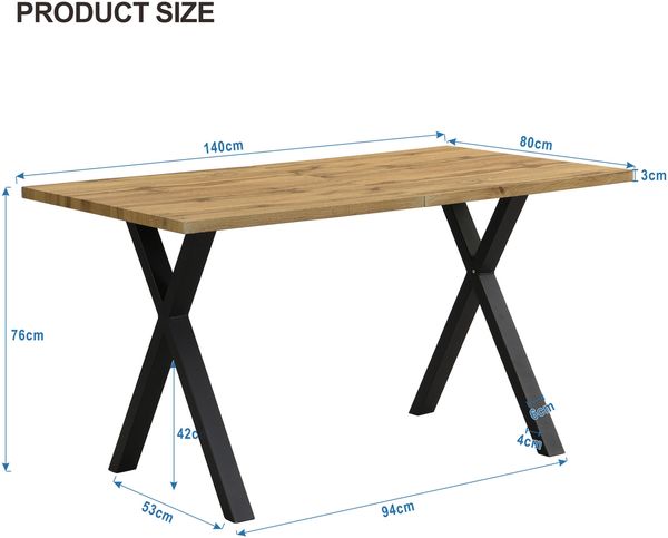 Esstisch 140x80x76 cm mit Kreuzbein-Design – moderner Tisch aus MDF und Metall in Eiche Bild 10