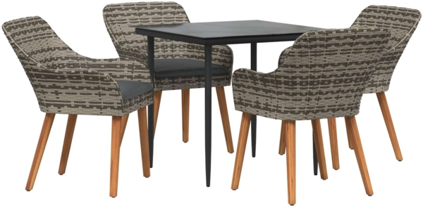 vidaXL Garten Essgruppe mit Kissen 5 pcs Grau Poly-Rattan 3261678