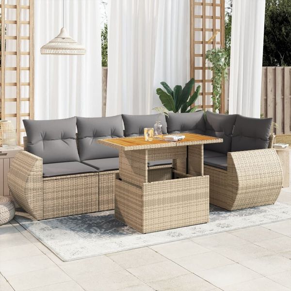 vidaXL 6-tlg. Garten-Sofagarnitur mit Kissen Beige Poly Rattan 3327265