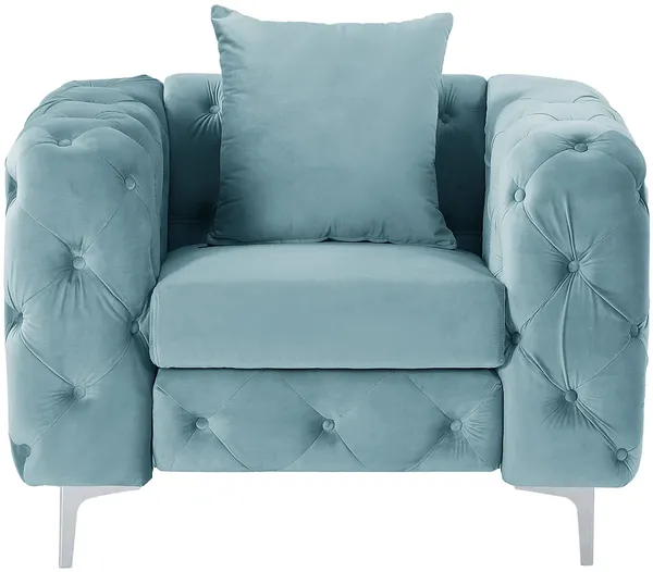 Vente-unique - EDWINA Sessel SamtStoff Blau - B 91 cm x H 76 cm x L 106 cm