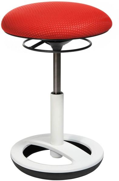 Topstar Sitness Bob, ergonomischer Sitzhocker, Arbeitshocker, Bürohocker mit Schwingeffekt, Sitzhöhenverstellung, Standfußring Alu, weiß lackiert, Stoffbezug, Neon Rot