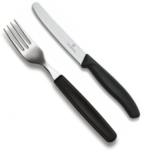 2 Stück Victorinox Tafelbesteck Set Swiss Classic Schwarz Tafelmesser / Tafelgabel Edelstahl