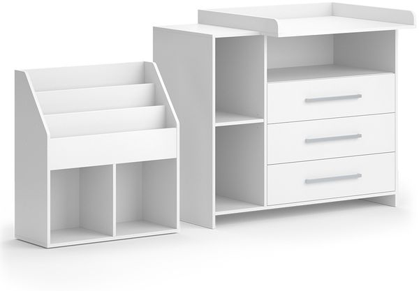Kinderzimmer-Set Oskar Weiß 2 Teile, mit Wickelkommode und Bücherregal Vicco