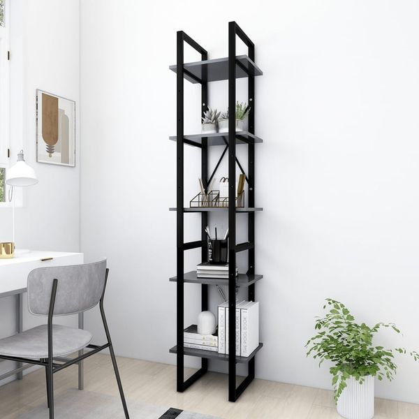 vidaXL Bücherregal 5 Fächer Grau 40x30x175 cm Holzwerkstoff 3081970