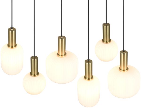 Retro Pendelleuchte DIVA 6-flammig mit Glasschirmen in Weiß, Breite 92cm Bild 6