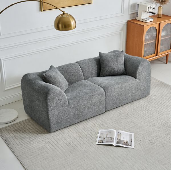2-Sitzer Sofa aus Samtstoff, platzsparend mit Kissen, 193 x 87 x 67 cm, grau