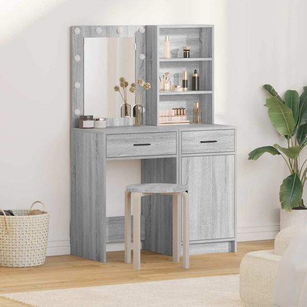vidaXL Schminktischset mit LED 2 pcs Graues Sonoma Holzwerkstoff 3334277